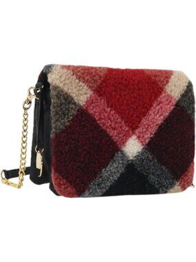 BLUE LABEL CRESTBRIDGE CB Check Shoulder Bag Nylon Wool Gold Red
